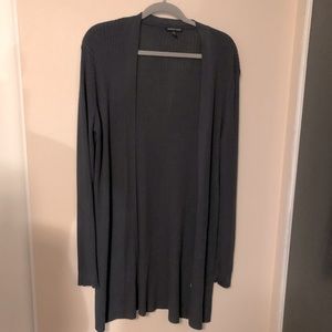EILEEN FISHER RIBBED GRAPHITE KNIT CARDIGAN LONG